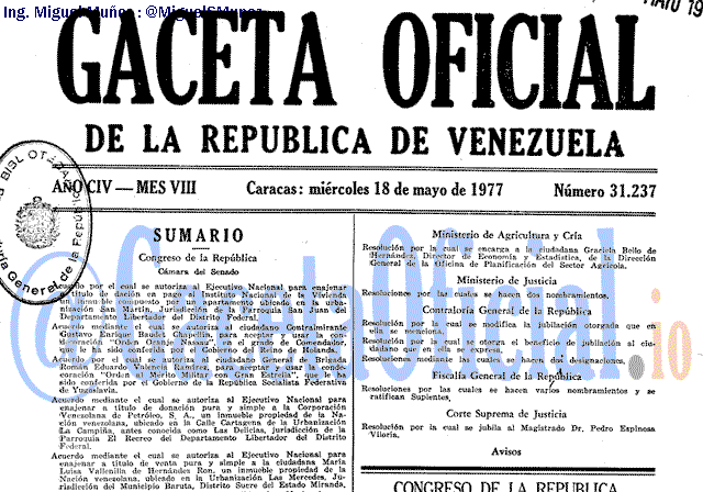 Gaceta Oficial 31237 del 18 Mayo 1977