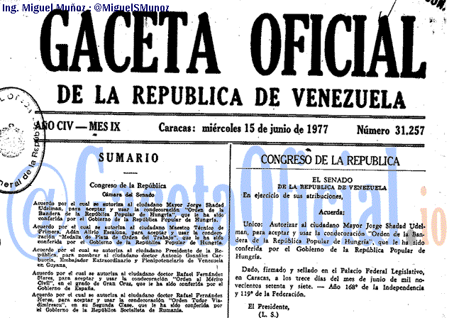 Gaceta Oficial 31257 del 15 Junio 1977