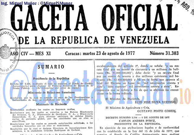 Gaceta Oficial 31303 del 23 Agosto 1977