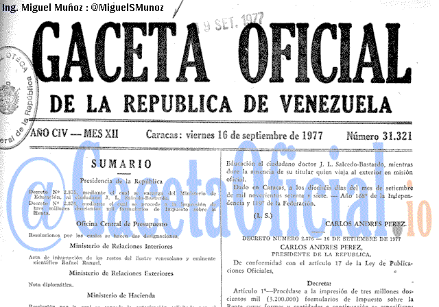 Gaceta Oficial 31321 del 16 Septiembre 1977