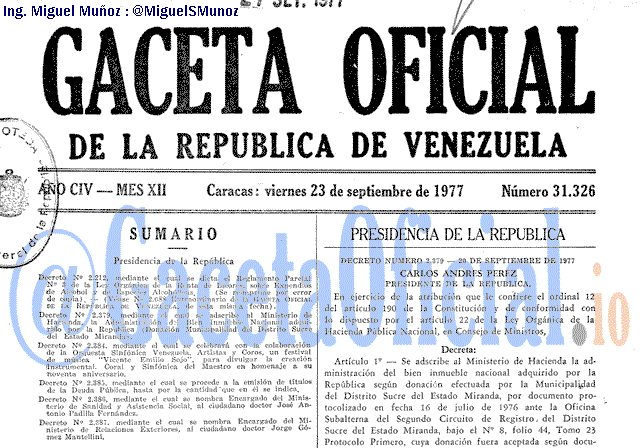 Gaceta Oficial 31326 del 23 Septiembre 1977