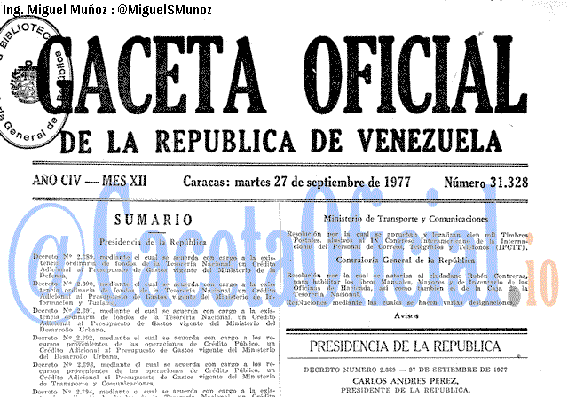 Gaceta Oficial 31328 del 27 Septiembre 1977