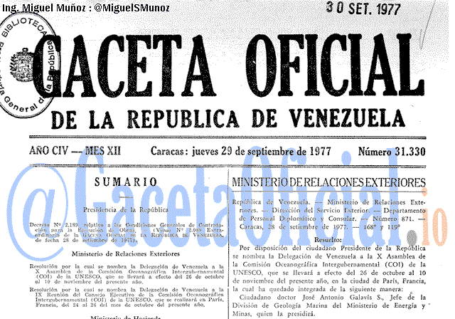 Gaceta Oficial 31330 del 29 Septiembre 1977