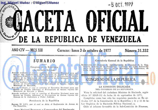 Gaceta Oficial 31332 del 3 Octubre 1977