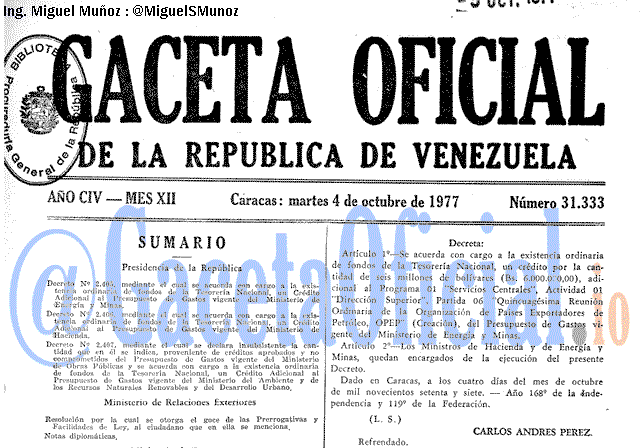 Gaceta Oficial 31333 del 4 Octubre 1977