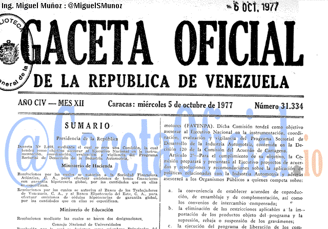 Gaceta Oficial 31334 del 5 Octubre 1977