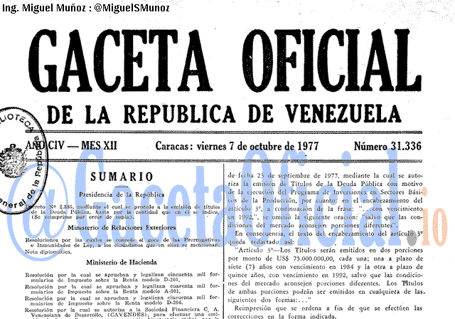 Gaceta Oficial 31336 del 7 Octubre 1977