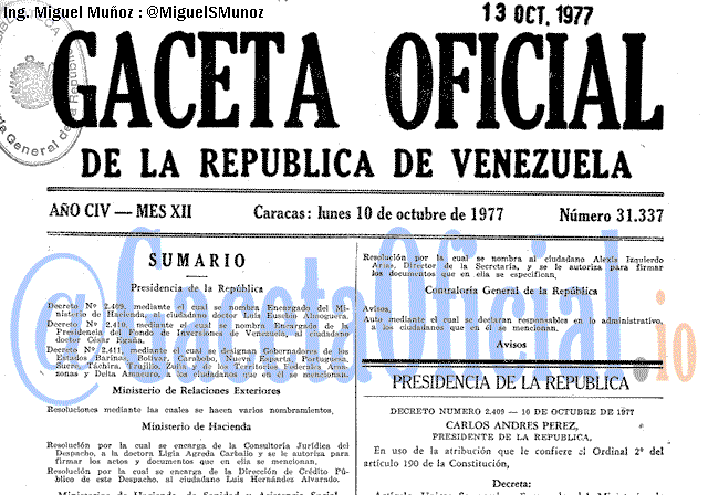 Gaceta Oficial 31337 del 10 Octubre 1977