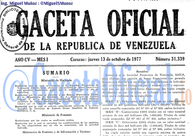 Gaceta Oficial 31339 del 13 Octubre 1977