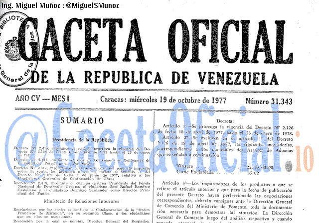 Gaceta Oficial 31343 del 19 Octubre 1977