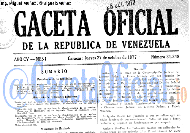 Gaceta Oficial 31348 del 27 Octubre 1977