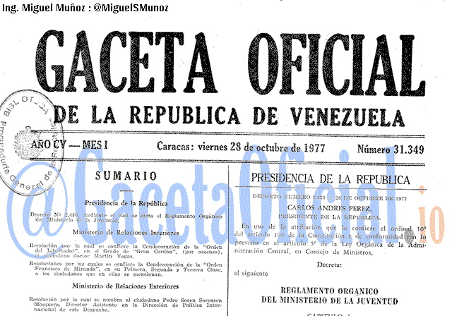 Gaceta Oficial 31349 del 28 Octubre 1977