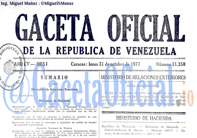Gaceta Oficial 31350 del 31 Octubre 1977