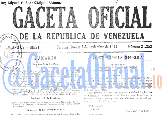 Gaceta Oficial 31353 del 3 Noviembre 1977