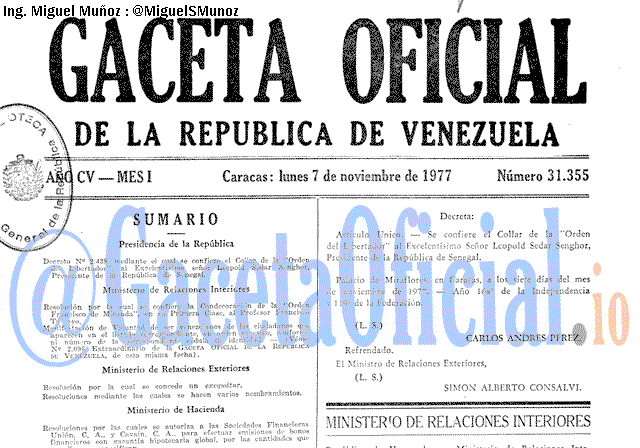 Gaceta Oficial 31355 del 7 Noviembre 1977