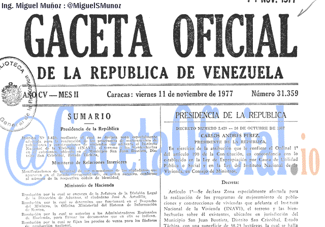Gaceta Oficial 31359 del 11 Noviembre 1977