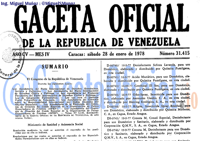 Gaceta Oficial 31415 del 28 Enero 1978