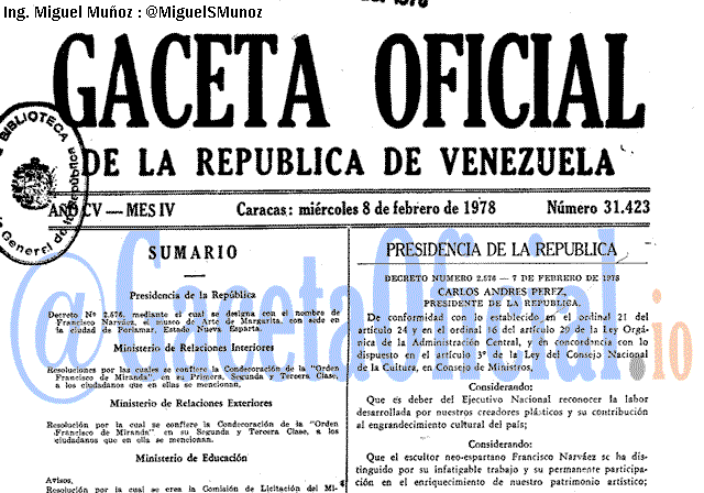 Gaceta Oficial 31423 del 8 Febrero 1978