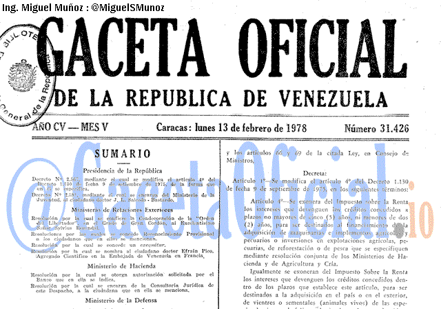 Gaceta Oficial 31426 del 13 Febrero 1978