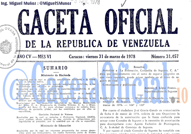 Gaceta Oficial 31457 del 31 Marzo 1978
