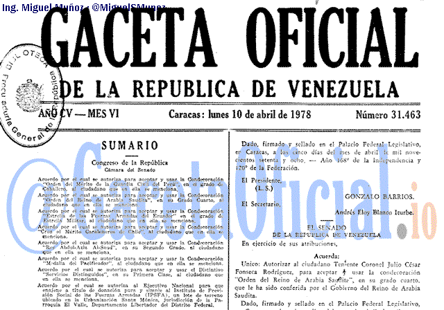 Gaceta Oficial 31463 del 10 Abril 1978