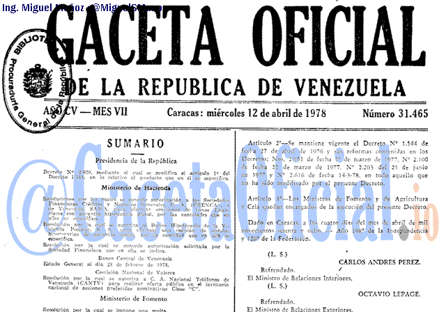 Gaceta Oficial 31465 del 12 Abril 1978