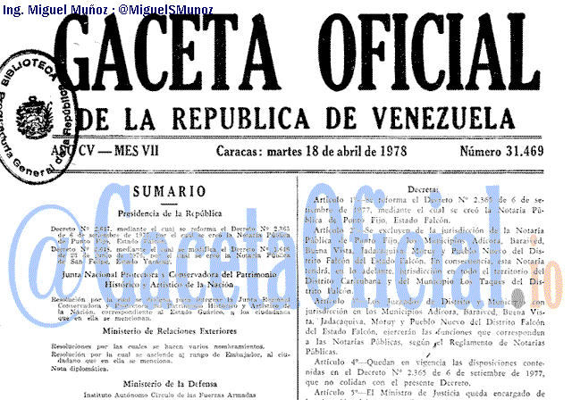 Gaceta Oficial 31469 del 18 Abril 1978