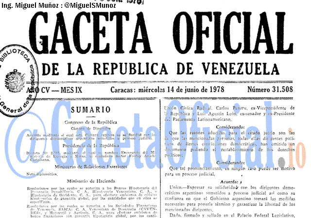 Gaceta Oficial 31508 del 14 Junio 1978