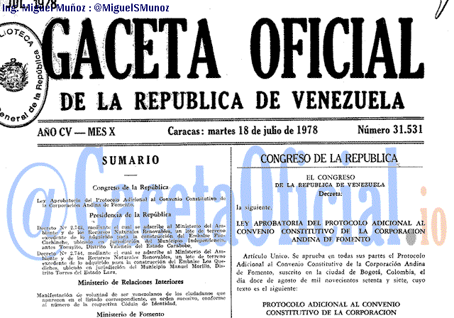 Gaceta Oficial 31531 del 18 Julio 1978