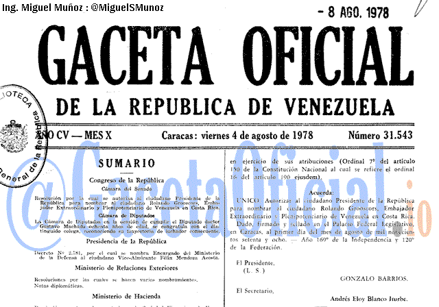 Gaceta Oficial 31543 del 4 Agosto 1978