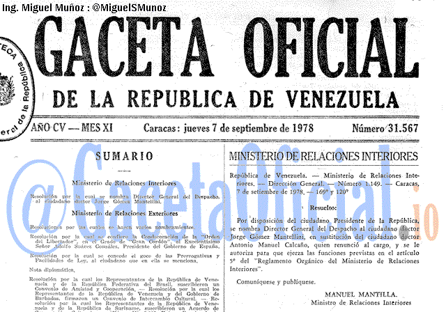 Gaceta Oficial 31567 del 7 Septiembre 1978