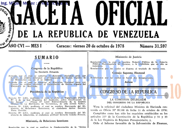 Gaceta Oficial 31597 del 20 Octubre 1978
