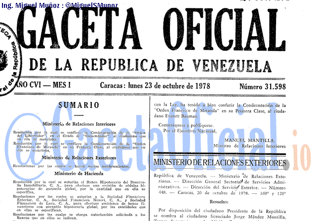 Gaceta Oficial 31598 del 23 Octubre 1978