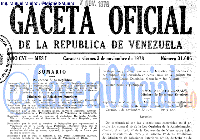 Gaceta Oficial 31606 del 3 Noviembre 1978