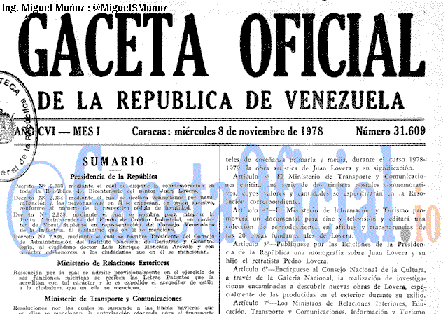 Gaceta Oficial 31609 del 8 Noviembre 1978