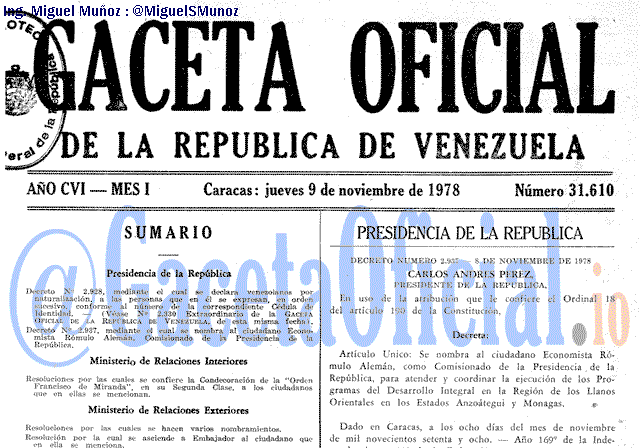 Gaceta Oficial 31610 del 9 Noviembre 1978
