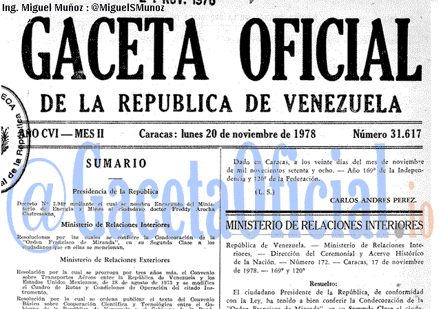 Gaceta Oficial 31617 del 20 Noviembre 1978