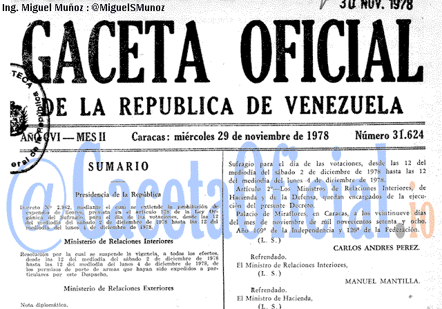 Gaceta Oficial 31624 del 29 Noviembre 1978