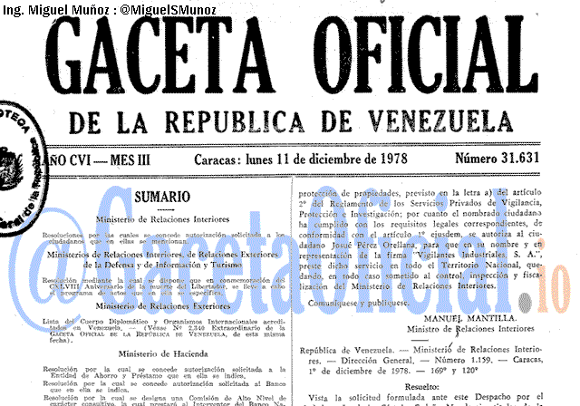Gaceta Oficial 31631 del 11 Diciembre 1978