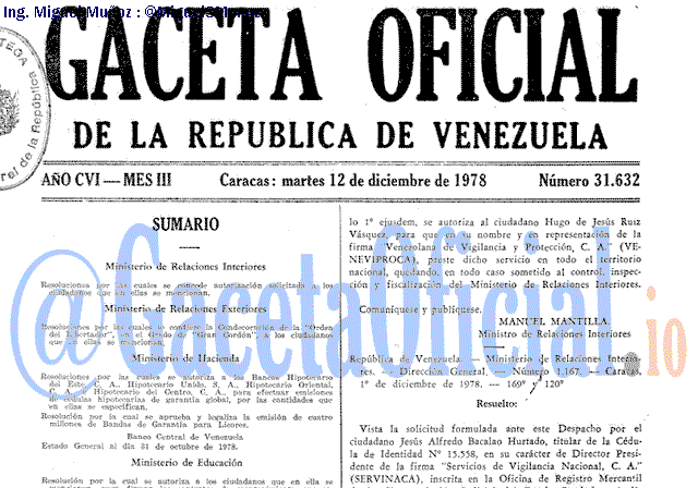 Gaceta Oficial 31632 del 12 Diciembre 1978