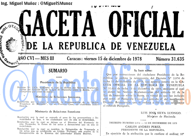 Gaceta Oficial 31635 del 15 Diciembre 1978