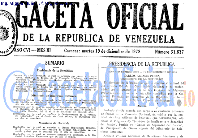 Gaceta Oficial 31637 del 19 Diciembre 1978