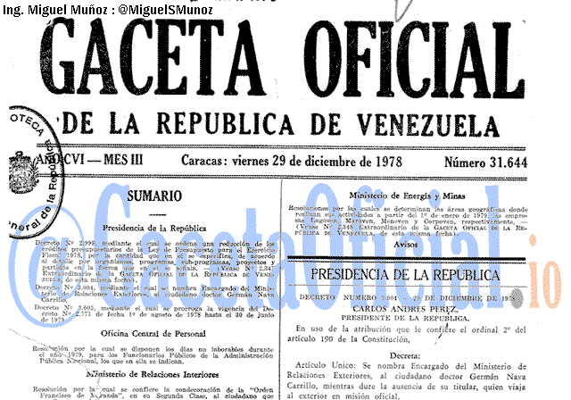 Gaceta Oficial 31644 del 29 Diciembre 1978