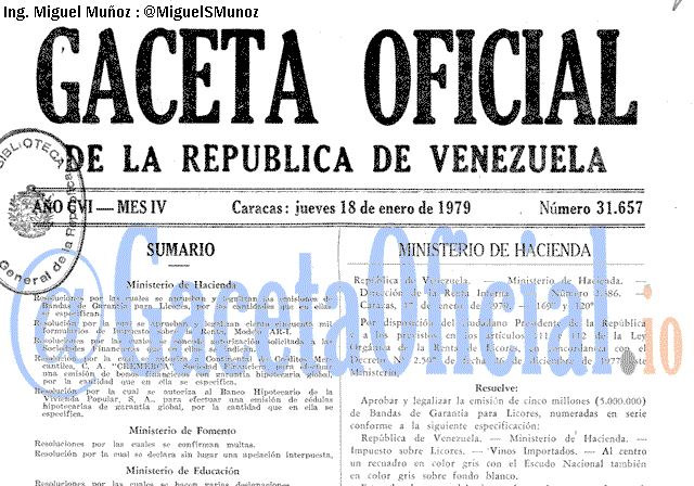 Gaceta Oficial 31657 del 18 Enero 1979