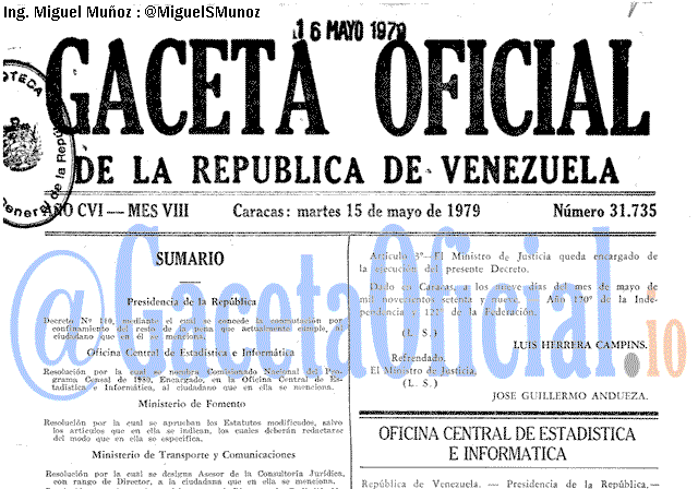 Gaceta Oficial 31735 del 15 Mayo 1979