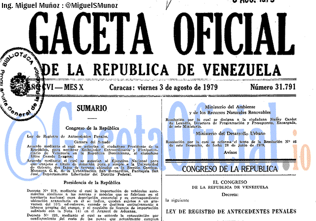 Gaceta Oficial 31791 del 3 Agosto 1979