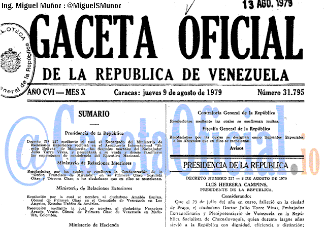 Gaceta Oficial 31795 del 9 Agosto 1979