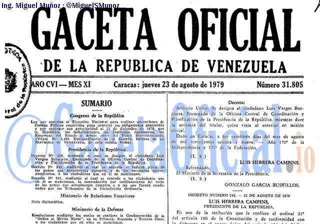 Gaceta Oficial 31805 del 23 Agosto 1979