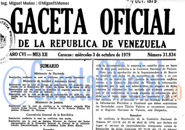 Gaceta Oficial 31834 del 3 Octubre 1979