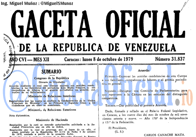 Gaceta Oficial 31837 del 8 Octubre 1979